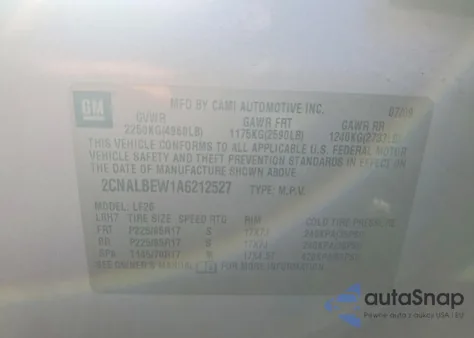 2010 Chevrolet Equinox Ls z USA, uszkodzony, nr VIN 2CNALBEW1A6212527